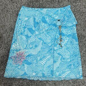 Y2K Floral Embroidered Skirt‎ Sz 4 Whimsical Cotton Fairy Faux Wrap Hippie